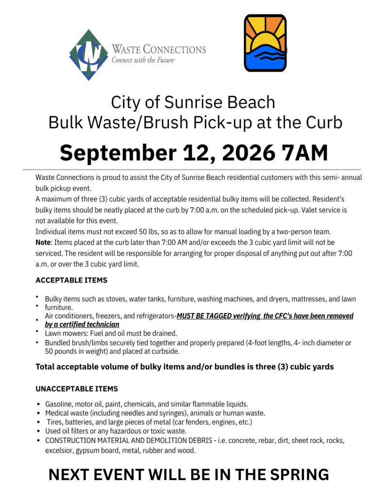 Bulk Items Pickup September 12, 2026