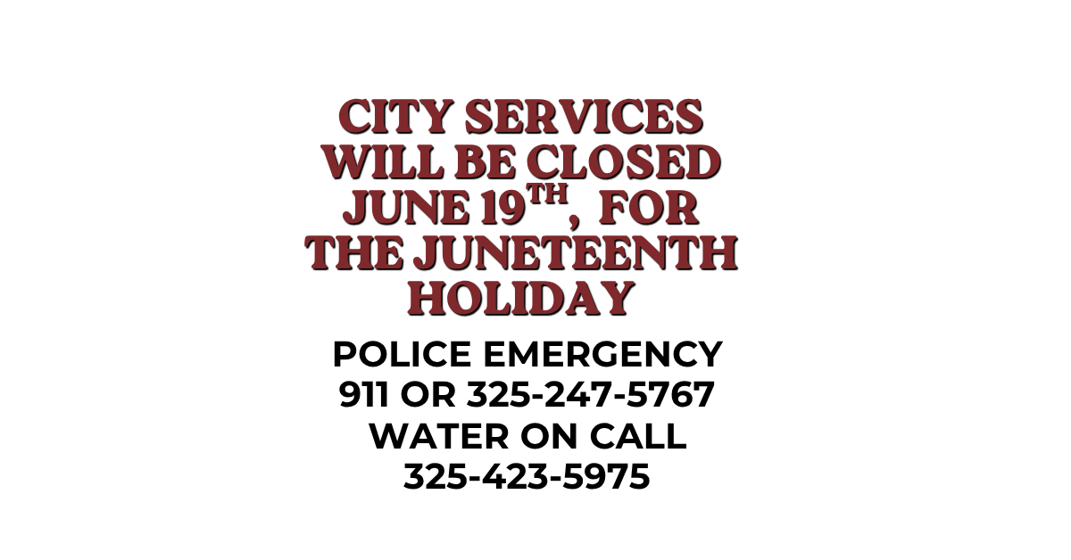 City Services will be closed June 19th for the Juneteenth Holiday